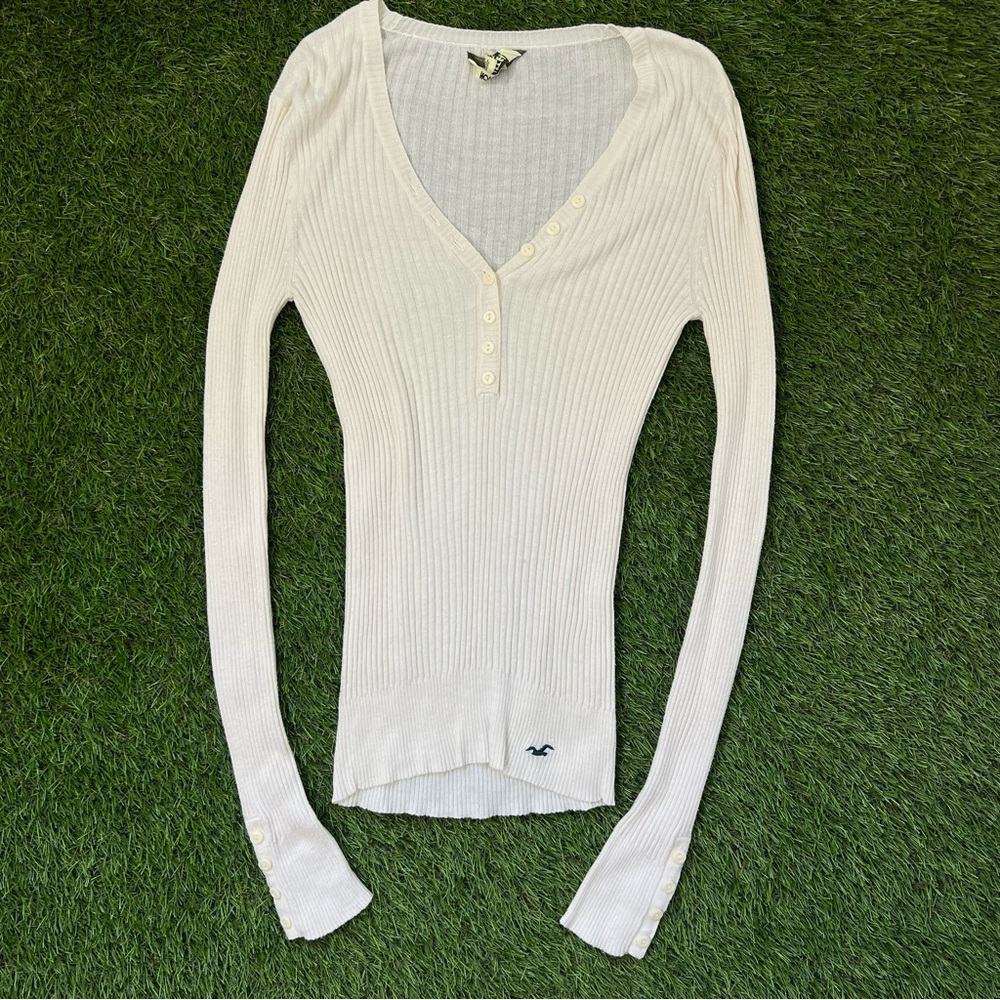 Vintage Hollister White Ribbed Long Sleeve Top
